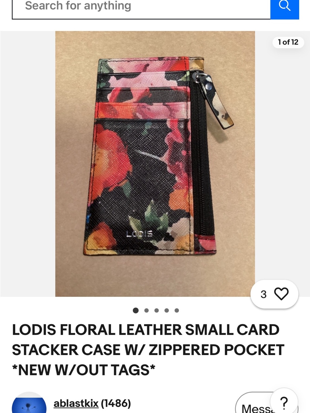 Lodis Black Floral Leather Card Holder with Zipper